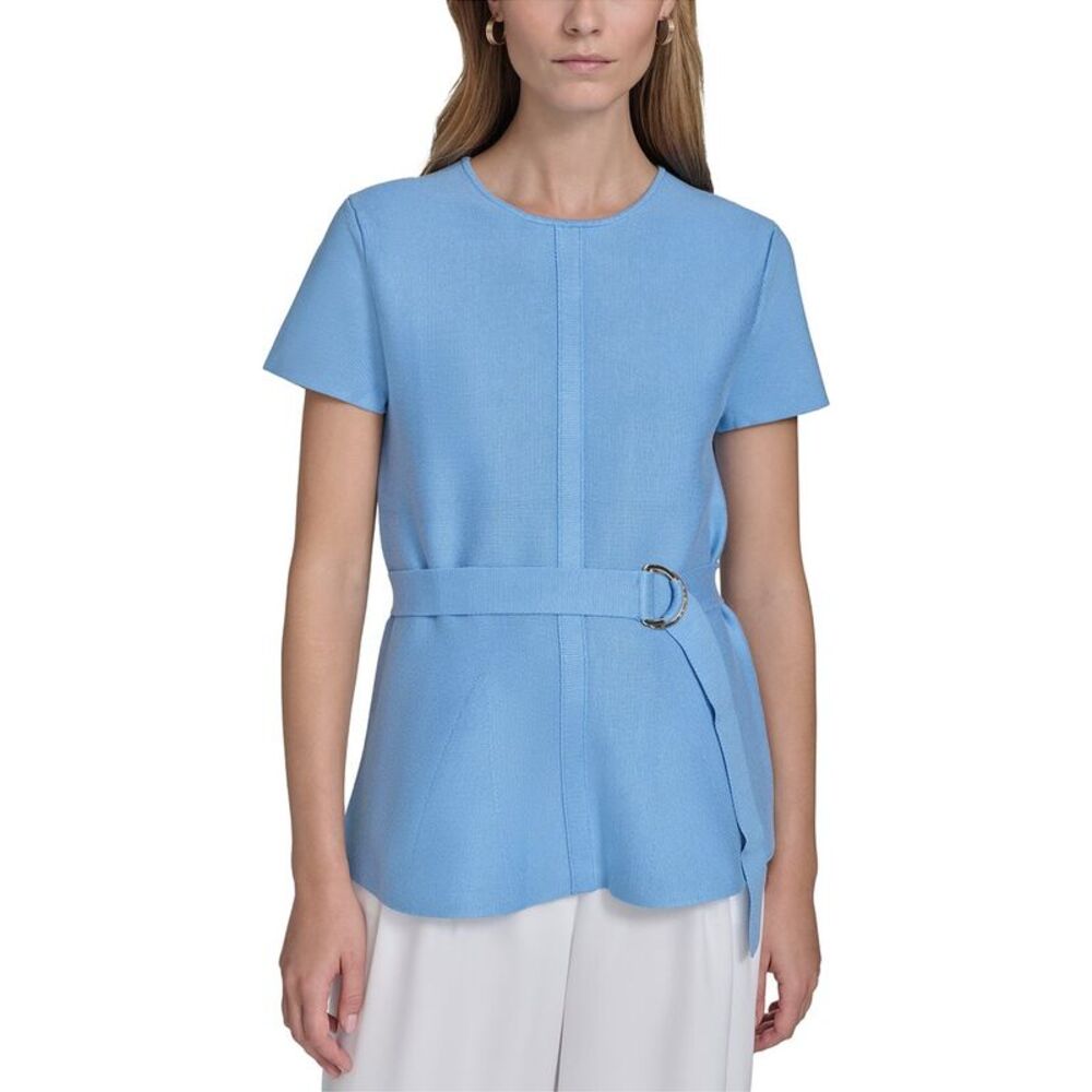 Halston Womens  Short Sleeve Belted Sweater